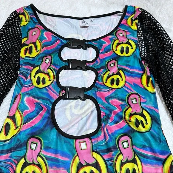 NWOT iHeartRaves Good Mood Bodysuit with Buckle Size Medium - Picture 9 of 11